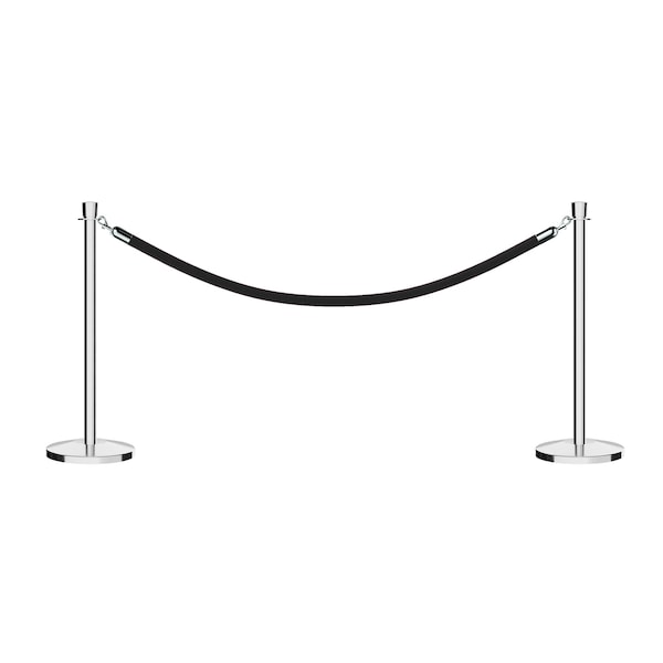 Montour Line Stanchion Post and Rope Kit Pol.Steel, 2 Crown Top 1 Black Rope 2-PS-CN-1-ER-BK-SS - main